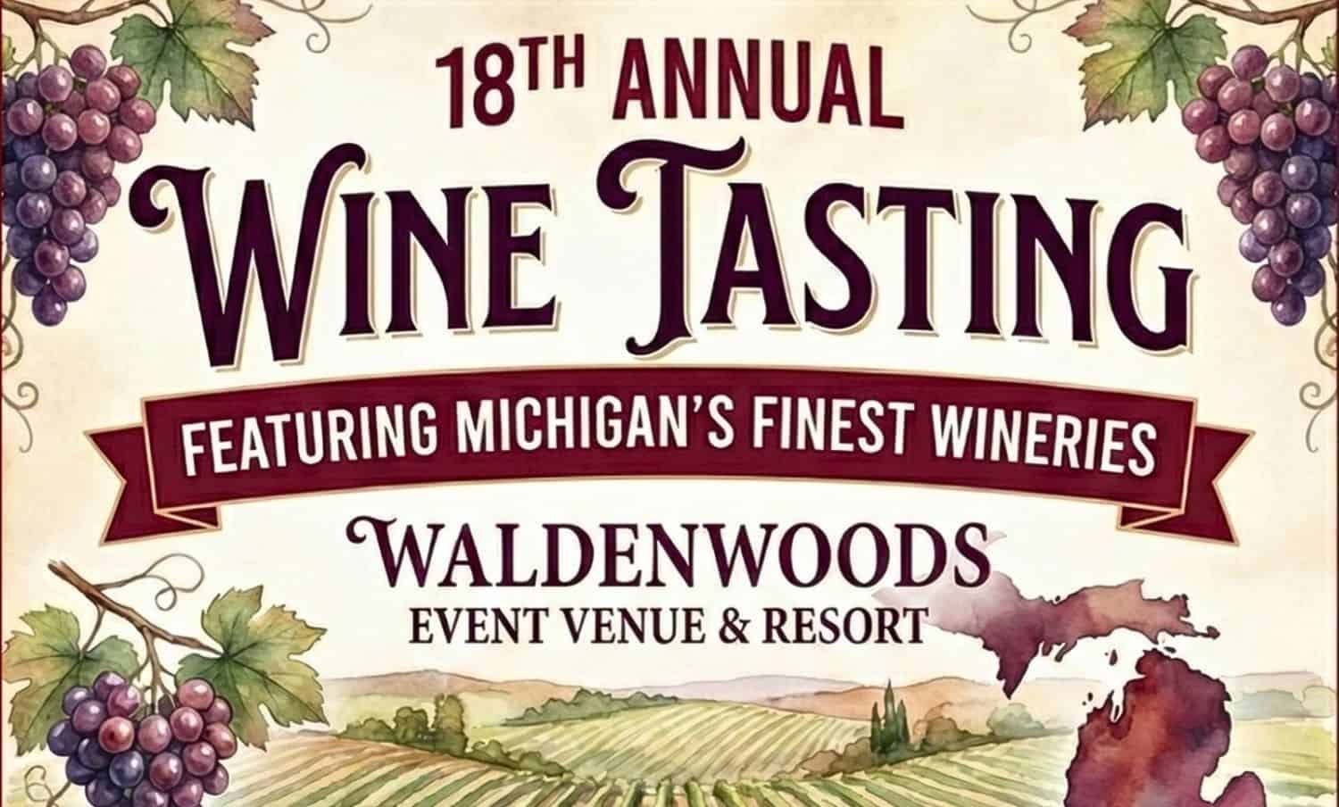 Gorgeous vineyard display for Michigan’s finest wines at Waldenwoods resort.